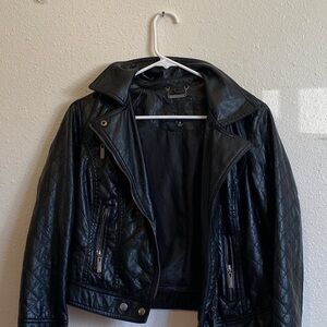 Black Leather Jacket with Chain Detail